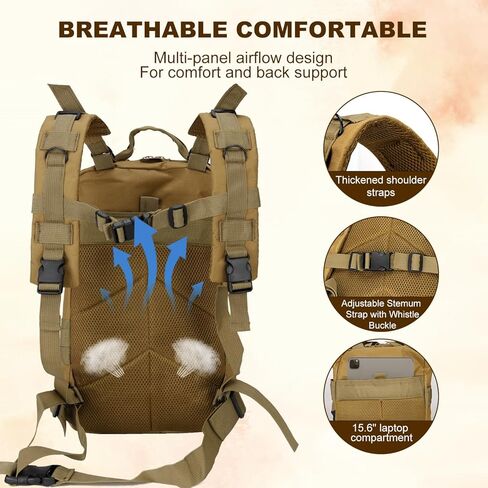 حقيبة ظهر تكتيكية للرجال العسكري الصغير Molle Backpack 30L Assault Pack Backpack for Hiking Camping Travel Fishing Outdoors (Black) in Kuwait