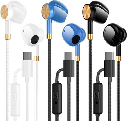 سماعات أذن سماعات رأس USB C - عزل ضوضاء سماعات USB C ، وبراعم الأذن من النوع C السلكي مع ميكروفون ثقيل باس متوافق مع الهواتف والأندرويد والواجهات الأخرى (النوع C) in Kuwait