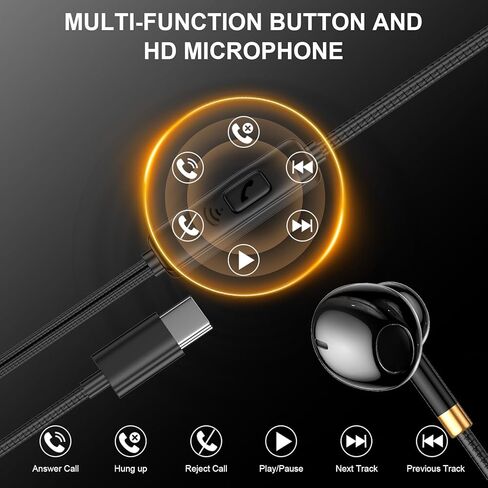 سماعات أذن سماعات رأس USB C - عزل ضوضاء سماعات USB C ، وبراعم الأذن من النوع C السلكي مع ميكروفون ثقيل باس متوافق مع الهواتف والأندرويد والواجهات الأخرى (النوع C) in Kuwait