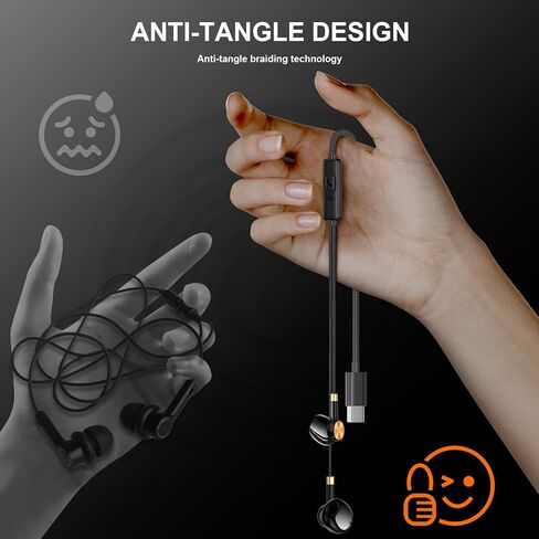 سماعات أذن سماعات رأس USB C - عزل ضوضاء سماعات USB C ، وبراعم الأذن من النوع C السلكي مع ميكروفون ثقيل باس متوافق مع الهواتف والأندرويد والواجهات الأخرى (النوع C) in Kuwait