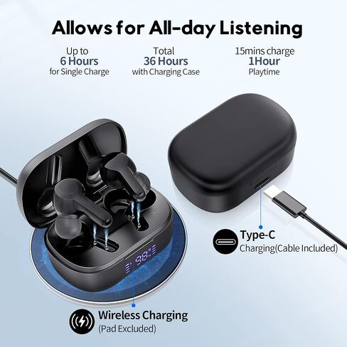Mozoter Bluetooth 5.3 سماعات الأذن اللاسلكية ، صوتية صاخبة صاخبة ، إلغاء ضوضاء مكالمة صوتية واضحة مع 4 ميكروفونات في الأذن مع حالة الشحن اللاسلكية متوافقة مع iPhone Android ، التمرين in Kuwait
