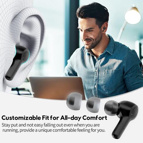 Mozoter Bluetooth 5.3 سماعات الأذن اللاسلكية ، صوتية صاخبة صاخبة ، إلغاء ضوضاء مكالمة صوتية واضحة مع 4 ميكروفونات في الأذن مع حالة الشحن اللاسلكية متوافقة مع iPhone Android ، التمرين in Kuwait