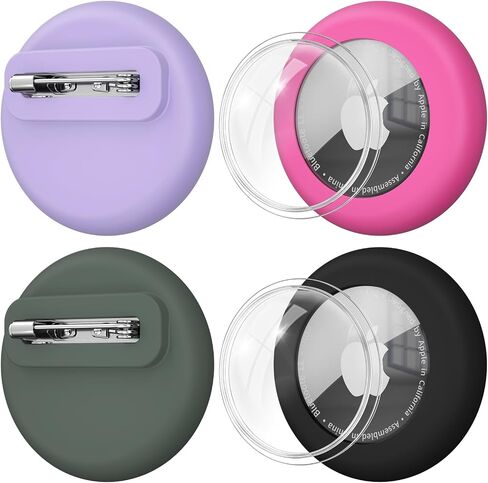 4 Pack Apple AirTag Holder for Kids Hidden Case, Silicone Waterproof Air Tag Holder with Invisible Pin, Anti-Lost, for Children, Elderly, Pets, Luggage & Clothing (Black+Dark Green+Violet+Rose Red) in Saudi Arabia