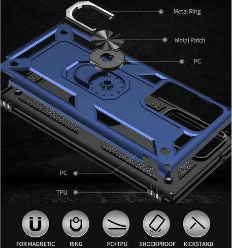 for Samsung Galaxy Note 20 Ultra Case: with Screen Protector - Military Grade Protective Cases with Finger Ring Holder Kickstand for Galaxy Note 20 Ultra(Blue) in Saudi Arabia