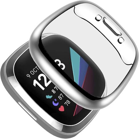 واقي شاشة TPU الناعم متوافق مع Fitbit Versa 4 Smartwatch ، تغطية كاملة مقاومة لللمس مقاومة للخدش في Fitbit Versa 4 ، Silver Watch in Kuwait