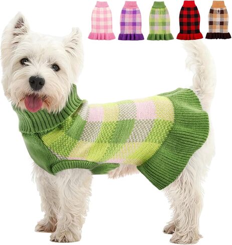Dog Sweater Dress Plaid Knitwear for Medium Dogs Girl Christmas Clothes in Saudi Arabia