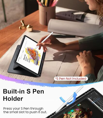 Fintie Vertical Stand Case لـ Samsung Galaxy Tab S10 Lite/ S10 Fe/ S9 Fe 5g 10g/ tab S9 11 بوصة ، غطاء واضح متعدد الزوايا مع حامل قلم S ، مستقر فائق المغناطيسي ، أسود in Saudi Arabia