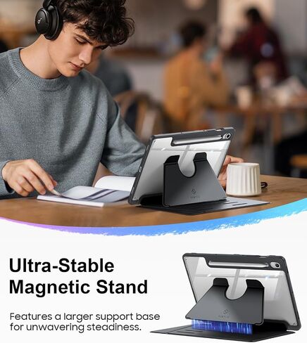 Fintie Vertical Stand Case لـ Samsung Galaxy Tab S10 Lite/ S10 Fe/ S9 Fe 5g 10g/ tab S9 11 بوصة ، غطاء واضح متعدد الزوايا مع حامل قلم S ، مستقر فائق المغناطيسي ، أسود in Saudi Arabia