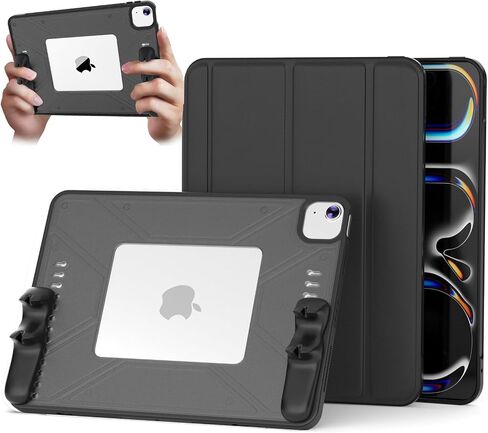 حالة iPad Pro 11 بوصة 2020/2021/2022 ، حالة قرص متعددة الزاوية ، مقبض سريع للفرار ، حامل قلم رصاص ، دعم نوم/استيقظ ، 35 درجة/75 درجة قابلة للطي ، تصميم مجوف (أسود) in Kuwait