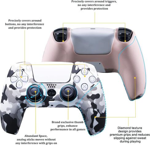 Grip Texture Silicone Skin for PS5 Controller x 2(Print White+Champagne Gold) with Pro Thumb Grips x 8 in Saudi Arabia