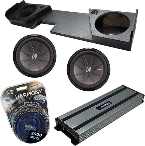 Ammarony Audio متوافق مع 2014-2018 Chevy Silverado Double Cab Kicker Bundle Compr CWR12 Dual 12 وحيد القرن المغلفة المغلفة Harmony HA-A1500.1 in Kuwait