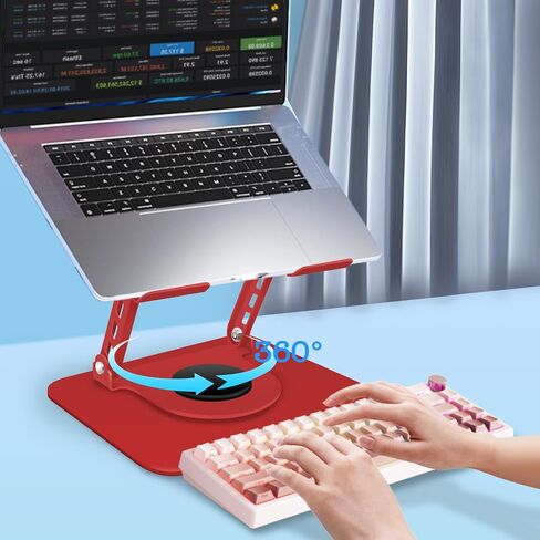 Swivel Laptop Stand-360° Rotating,Ergonomic Adjustable Metal Design,Fits10-16 Laptops,Ideal for Desk Office & Travel,Foldable & Portable,Mechanical Style,Perfect for Women (Red) in Saudi Arabia