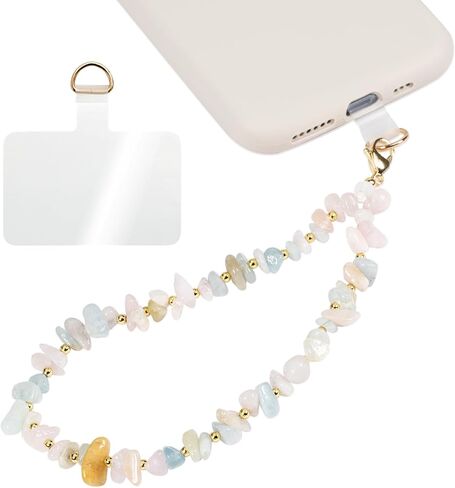 Handmade Natural Gemstone Gold Beaded Charm Cell Phone Camera Lanyard, Wrist Strap, Pearl Phone Chain String with Tether Tab, Keychain Decor for Wallet (Amazonite) in Kuwait