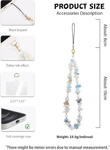 Handmade Natural Gemstone Gold Beaded Charm Cell Phone Camera Lanyard, Wrist Strap, Pearl Phone Chain String with Tether Tab, Keychain Decor for Wallet (Amazonite) in Kuwait