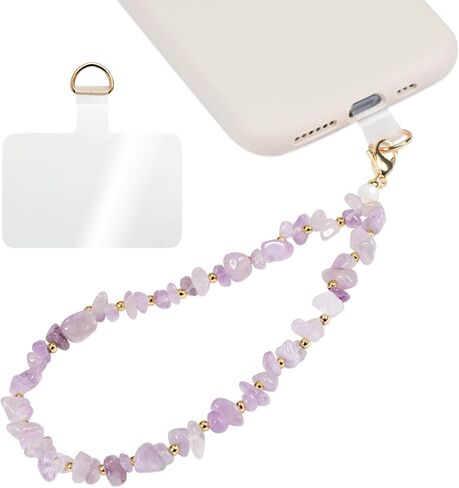 Handmade Natural Gemstone Gold Beaded Charm Cell Phone Camera Lanyard, Wrist Strap, Pearl Phone Chain String with Tether Tab, Keychain Decor for Wallet (Amazonite) in Kuwait