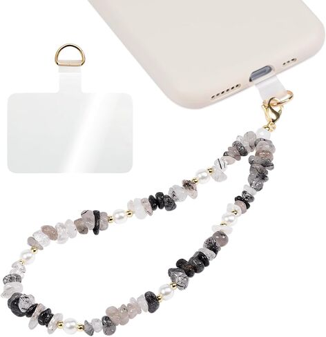 Handmade Natural Gemstone Gold Beaded Charm Cell Phone Camera Lanyard, Wrist Strap, Pearl Phone Chain String with Tether Tab, Keychain Decor for Wallet (Amazonite) in Kuwait