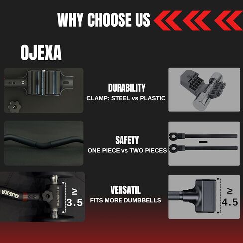 OJEXA Dumbbell Converter to Barbell Set - Adjustable weights & Up to 200 lb Capacity Weight Barbell - Steel Clamp - Barbell Dumbbells Converter for Home Gym - Weight Lifting for full Body Workouts in Saudi Arabia