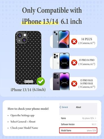 متوافق مع حالة iPhone 13 & iPhone 14 ، مع تصميم جماليات Polka Dot Design For Women Girl ، حالة هاتف TPU Slim Protect اللطيفة لـ iPhone 14/13 6.1 ' - White in Kuwait