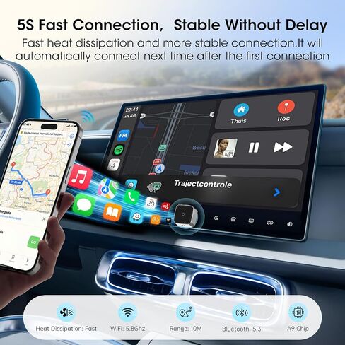 Wireless Carplay Adapter for iPhone, Convert Wired to Apple Carplay Wireless Adapter, Mini Size, Plug and Play, Connection Stable No Delay Car Play for Honda Special Models in Kuwait