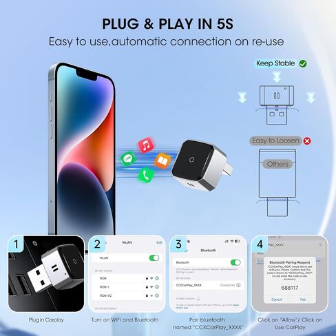 Wireless Carplay Adapter for iPhone, Convert Wired to Apple Carplay Wireless Adapter, Mini Size, Plug and Play, Connection Stable No Delay Car Play for Honda Special Models in Kuwait