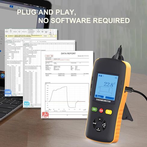 مسجل بيانات ميزان الحرارة الرقمي المزدوج Tzone مع مستشعر درجة الحرارة PT100، مسجل درجة حرارة USB محمول مع تقرير تلقائي، إنذار صوتي، معايرة لفرن الفريزر الطبخ in Kuwait