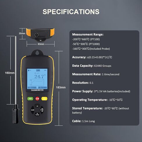 مسجل بيانات ميزان الحرارة الرقمي المزدوج Tzone مع مستشعر درجة الحرارة PT100، مسجل درجة حرارة USB محمول مع تقرير تلقائي، إنذار صوتي، معايرة لفرن الفريزر الطبخ in Kuwait