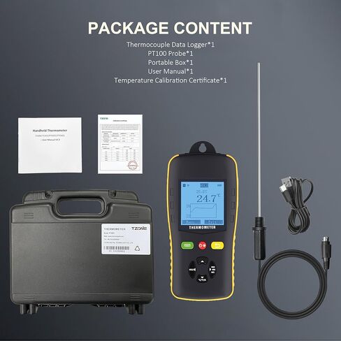 مسجل بيانات ميزان الحرارة الرقمي المزدوج Tzone مع مستشعر درجة الحرارة PT100، مسجل درجة حرارة USB محمول مع تقرير تلقائي، إنذار صوتي، معايرة لفرن الفريزر الطبخ in Kuwait
