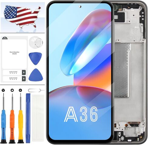استبدال شاشة TFT لشاشة Samsung Galaxy A36 LCD لشاشة Samsung Galaxy A36 5G SM-A366U1 ، A366E ، A366B/DS LCD Display Displess Digitizer Parts مع أدوات (إطار أسود ، بدون بصمة) in Saudi Arabia