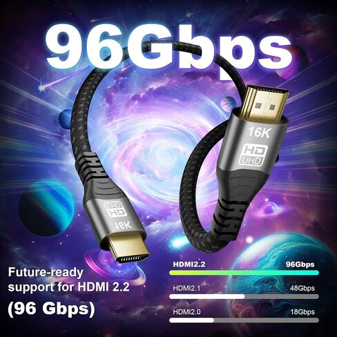 16K 10K 8K HDMI 2.2 Cable 96 Gbps 5 FT, Ultra High Speed HDMI® Cable 16K 30Hz 8K/120Hz 4K 240HZ eARC HDCP 2.2&2.3 HDR10+ Dolby Compatible with PS5 PlayStatio5 TV PC Monitor Xbox Series in Kuwait