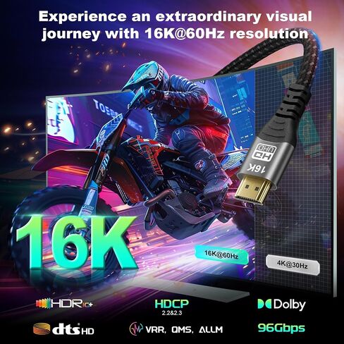 16K 10K 8K HDMI 2.2 Cable 96 Gbps 5 FT, Ultra High Speed HDMI® Cable 16K 30Hz 8K/120Hz 4K 240HZ eARC HDCP 2.2&2.3 HDR10+ Dolby Compatible with PS5 PlayStatio5 TV PC Monitor Xbox Series in Kuwait