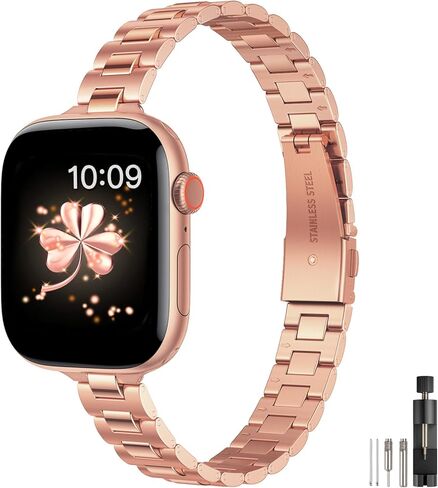 WFEAGL Slim Metal Watch Band Compatible with Apple Watch 38mm 40mm 41mm 42mm(Series 10), Dressy Stainless Steel Strap for Women iWatch Bands Series10/9/8/7/6/5/4/3/2/1/SE (Silver+Gold) in Kuwait
