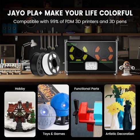 JAYO PLA+ حزمة خيوط 1.75 مم، حزمة خيوط طابعة ثلاثية الأبعاد متعددة الألوان، معبأة بالفراغ بشكل فردي، بكرة 250 جرام، 8 عبوات، 2 كجم إجمالاً، أسود + أبيض + رمادي + أزرق + أخضر + برتقالي + أصفر + لون خشب بيرليوود in Saudi Arabia