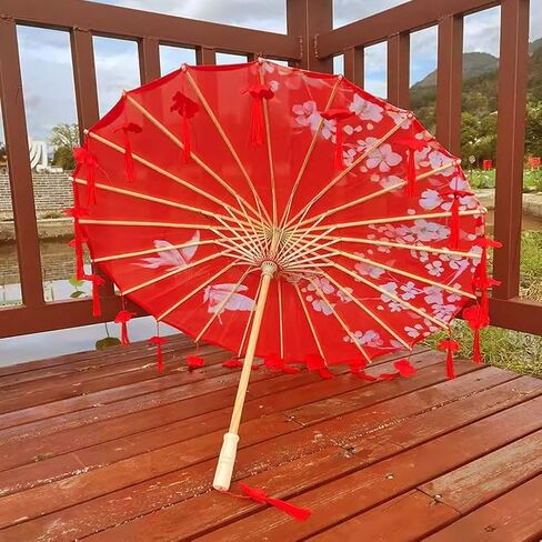 Classic Chinese Parasol Art Asian Style Silk Parasol Umbrella with Tassels Umbrella Chinese Oiled Paper Umbrella for Photography in Saudi Arabia
