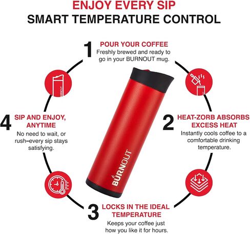LEXO BURNOUT Temperature Regulating Travel Mug 12 oz Red - Drink NOW & Heat-Zorb Tech in Saudi Arabia