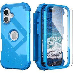 idweel for iPhone 16 case مع حامي الشاشة للرجال ، 3 في 1 في 1 صدمة رفيعة النحافة ، غلاف هجين من أجهزة الكمبيوتر الشخصية الصلبة الناعمة الصدمات الكامل للجسم المضاد للبناء ، Glitter Gray in Kuwait