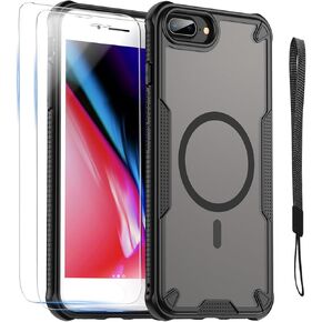 بالنسبة إلى حالة iPhone 7/8 بالإضافة إلى حالة Magsafe Magsafe Magnetic Slim Slim المقاومة للصدمات ، وظهر ماتي شفاف مع حزام الحبل وغطاء الهاتف 6 * 9H شاشة الشاشة. in Saudi Arabia