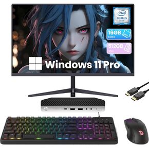HP Elitedesk 800 G3 Mini Desktop PC with 21.5" FHD Monitor, Intel Core i5-6500T, 16GB DDR4 RAM, 512GB SSD, USB WiFi, Bluetooth, Displayport, Windows 11 Pro (Renewed) in Kuwait