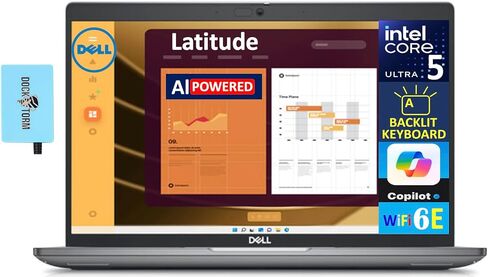 Dell Latitude 5450 LAPTOP 14.0 "شاشة FHD (Intel Ultra 5 125U ، 16GB DDR5 ، 512GB SSD ، Backlit KB ، 2 Thunderbolt 4 ، WiFi 6E ، Webcam ، Bluetooth 5.3 ، Win 11 Pro) W/DKZ USB Portrand in Saudi Arabia