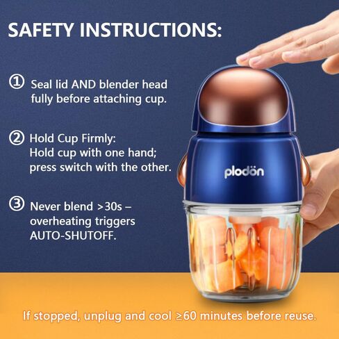 Plodon Baby Food Maker Mini Cute and Small Food Processor Puree Blender Grinder Chopper 1.2 Cup Glass Bowl with 6 Blade Electric in Saudi Arabia