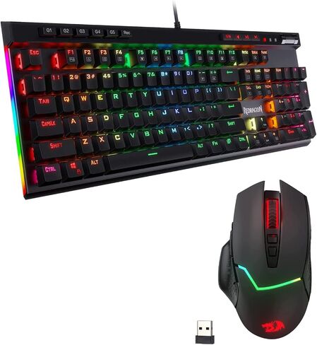 Redragon K580 Vata RGB LED لوحة مفاتيح الألعاب الميكانيكية الخلفية و M690 Pro Wireless Gaming Mouse Bundle in Kuwait