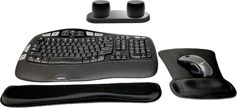 Logitech MK670 Comfort Wave Wireless Wireless Keyboard و Mouse Combo Combo Home Office Backle مع مجموعة من مكبرات الصوت اللاسلكية المحمولة المحمولة ، صينية شحن ، وسادة معصم الهلام ووسادة الماوس in Saudi Arabia
