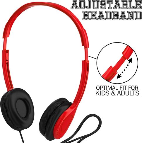 Maeline Bulk Headphones with Microphone, 10 Pack Multicolor Wired On-Ear Headsets – 3.5mm Jack, Leatherette Cushions, Adjustable Headband – for Classrooms, Libraries, Remote Learning, Office in Kuwait