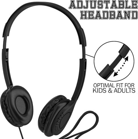 سماعات الرأس السائبة المتوسطة مع الميكروفون ، 10 حزمة متعددة الألوان سلكية على الأذن-مقبس 3.5 ملم ، وسائد جلدية ، عقال قابلة للتعديل-للفصول الدراسية ، المكتبات ، التعلم عن بُعد ، مكتب in Kuwait