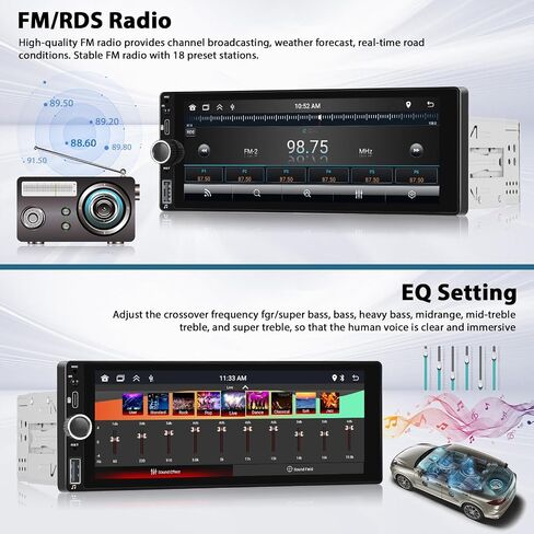 6.86" Wireless Carplay Car Stereo Single Din Touchscreen Radio Android Auto Mirror Link Bluetooth 5.0 FM RDS EQ SWC Backup Camera Car Audio Receiver USB Type C Fast Charge MIC in Saudi Arabia