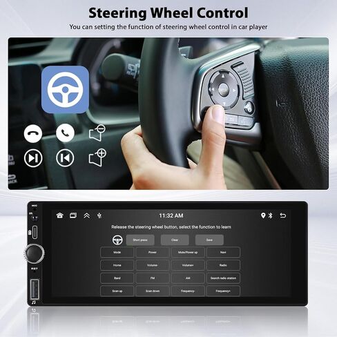 6.86" Wireless Carplay Car Stereo Single Din Touchscreen Radio Android Auto Mirror Link Bluetooth 5.0 FM RDS EQ SWC Backup Camera Car Audio Receiver USB Type C Fast Charge MIC in Saudi Arabia