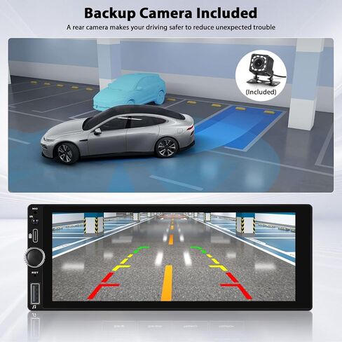 6.86" Wireless Carplay Car Stereo Single Din Touchscreen Radio Android Auto Mirror Link Bluetooth 5.0 FM RDS EQ SWC Backup Camera Car Audio Receiver USB Type C Fast Charge MIC in Saudi Arabia
