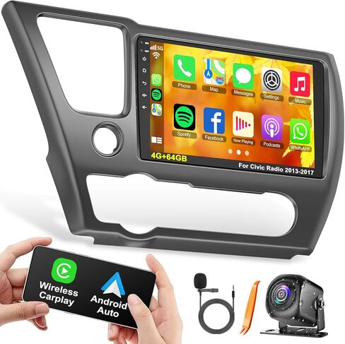 [4G+64G] Android 13 Car Radio Honda Civic 2013-2017 (إصدار أمريكي فقط) ، يدعم شاشة اللمس 9 " in Kuwait