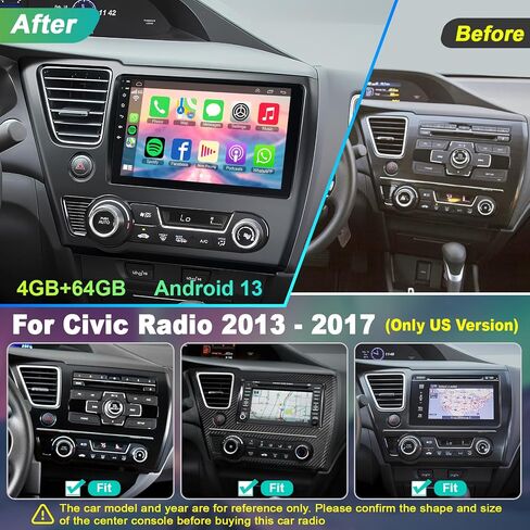 [4G+64G] Android 13 Car Radio Honda Civic 2013-2017 (إصدار أمريكي فقط) ، يدعم شاشة اللمس 9 " in Kuwait