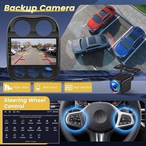 EKAT [2G +64G] شاشة 10 بوصة لـ Jeep Compass Patriot Radio 2010-2016 ، Sterroid Compass Car Stereo مع Carplay/Android Auto/1080p/Bluetooth/WiFi +AHD Camera in Kuwait