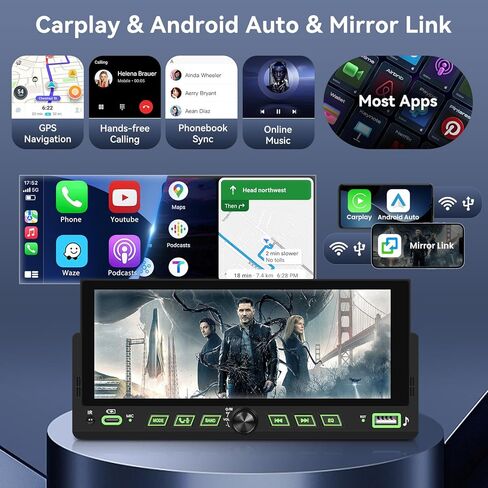 6.9 '' Stereo stereo سيارة DIN واحدة مع Apple Carplay Android Auto ، 1din اللمسات التي تعمل باللمس مع Bluetooth ، وحدة راديو ما بعد البيع ، Type-C للشحن السريع/USB مع كاميرا احتياطية FM EQ MIC in Saudi Arabia